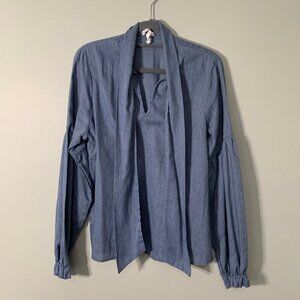 Amadi long sleeve lightweight tie‎ detail gathered wrist pullover shirt top